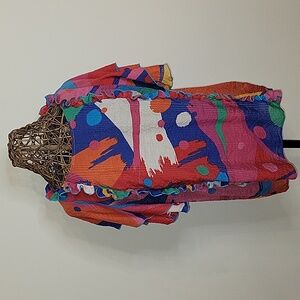 Coconinno layered angel sleeves w ruffles & abstract print blouse womens sz XL